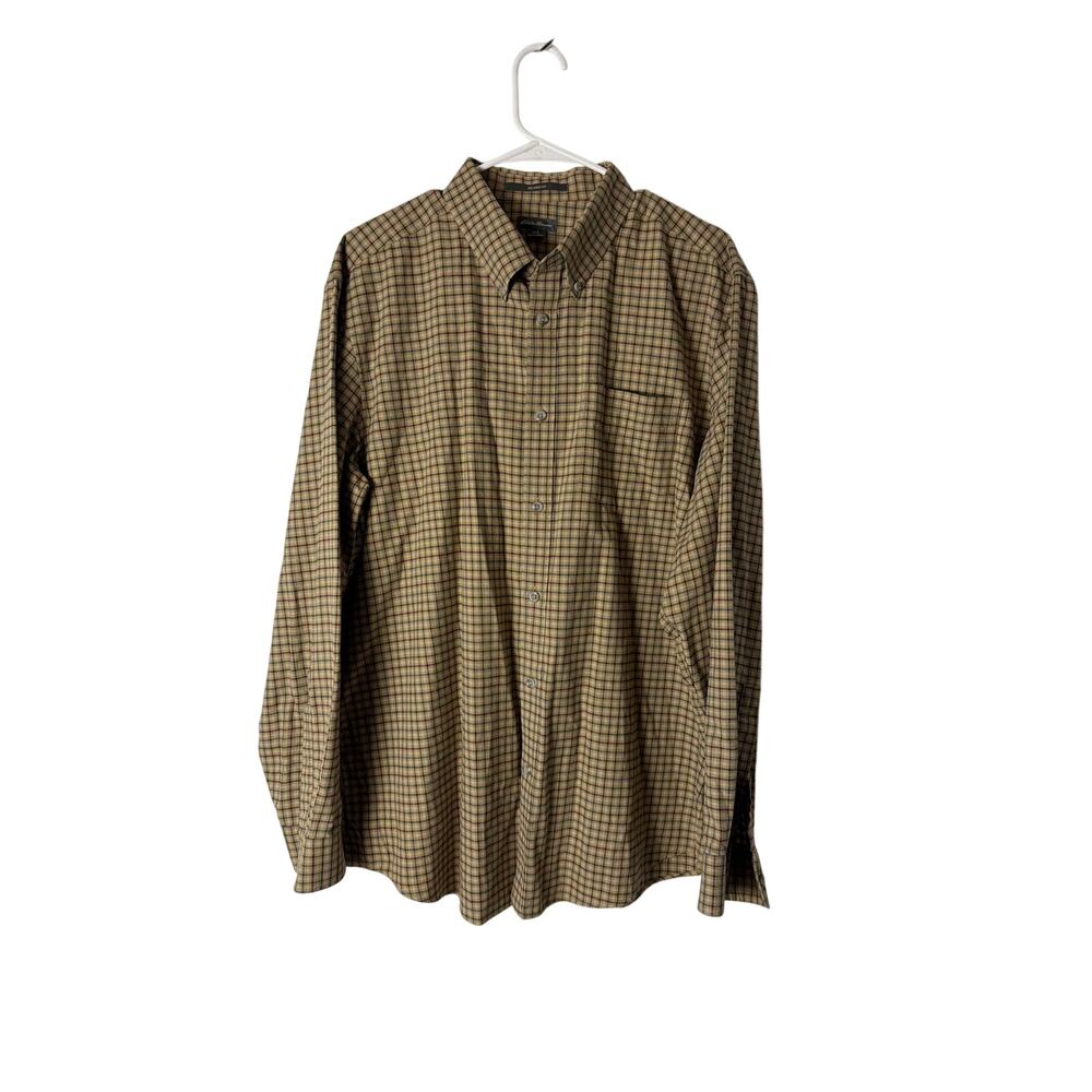 Eddie Bauer Men's Plaid Long Sleeve Button Down Shirt Brown Size L 100% Cotton